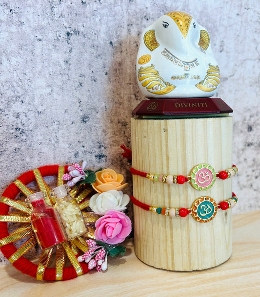 Spiritual Om Rakhi Set for Bhai – Elegant Beaded Raksha Bandhan Rakhi | Wrap Shap