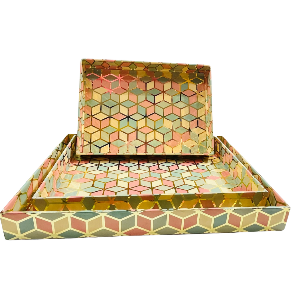Elegant MDF 3 Pcs Tray Set with Digital Paper Print – Perfect for Gift Packing, Hampers, Weddings, and Trousseau Packing
