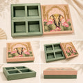 4 Partition Dry Fruit Box by Wrap Shap made from premium kappa board in assorted designs, ideal for dry fruits, chocolates, sweets, festive hampers, wedding favours, corporate gifting, and bulk gift packaging.
