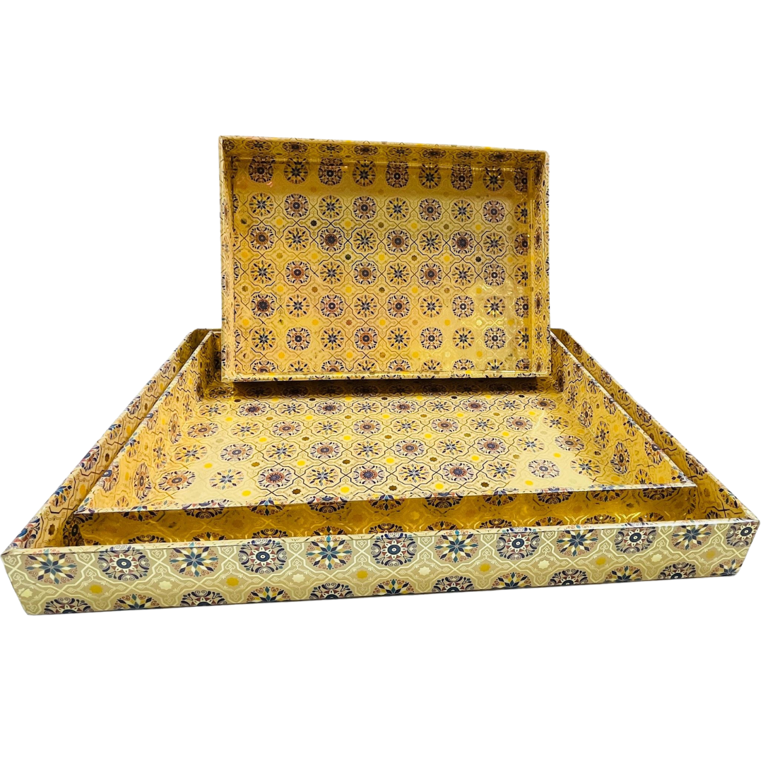Elegant MDF 3 Pcs Tray Set with Digital Paper Print – Perfect for Gift Packing, Hampers, Weddings, and Trousseau Packing