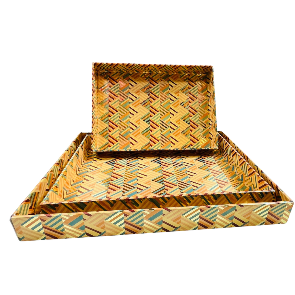Elegant MDF 3 Pcs Tray Set with Digital Paper Print – Perfect for Gift Packing, Hampers, Weddings, and Trousseau Packing