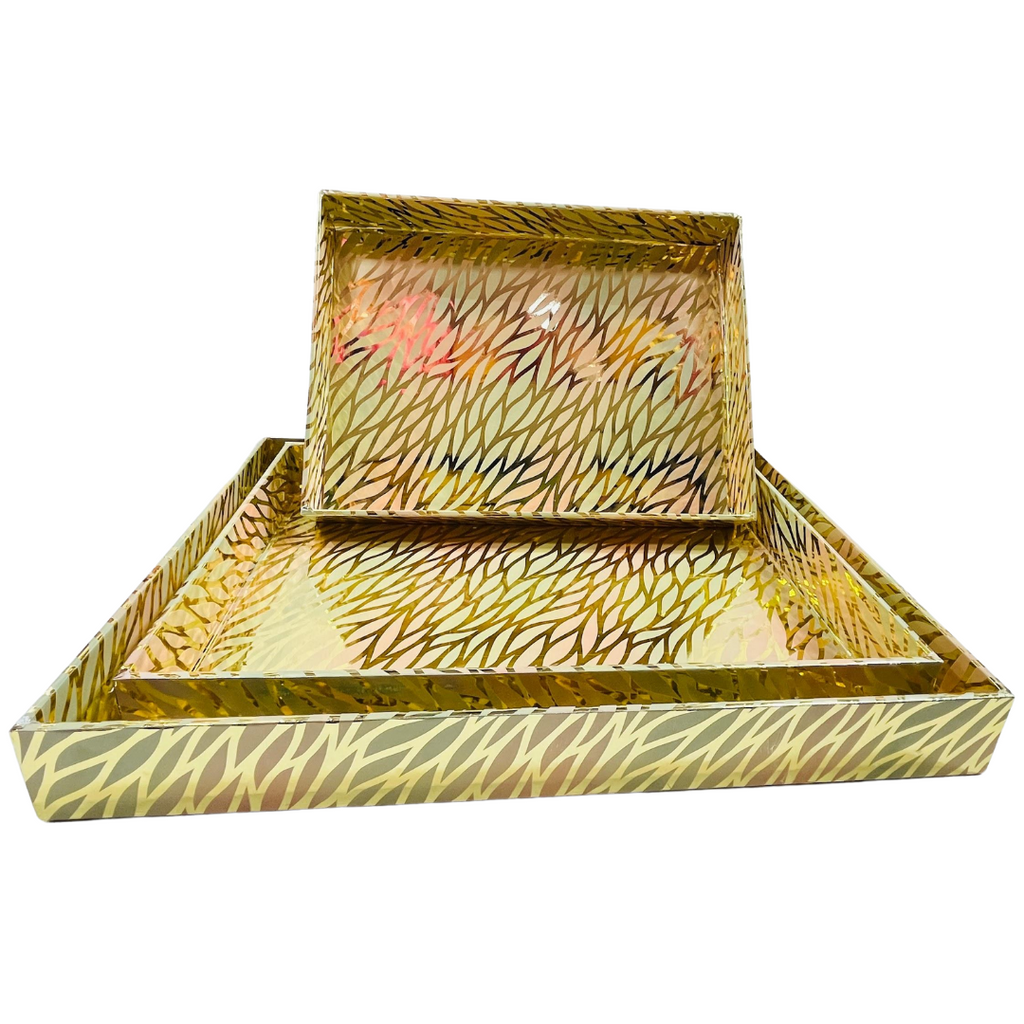 Elegant MDF 3 Pcs Tray Set with Digital Paper Print – Perfect for Gift Packing, Hampers, Weddings, and Trousseau Packing