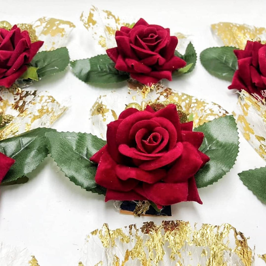 Luxurious Red Velvet Rose Artificial Flower Bunch for Festive Decor and Gift Embellishment