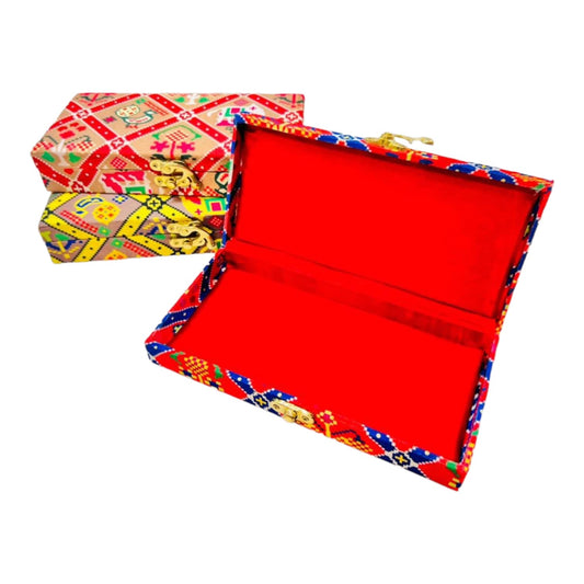 Exquisite Patola Print Cloth Cash & Gaddi Gift Box - Mixed Colors, 8"x4"x2"