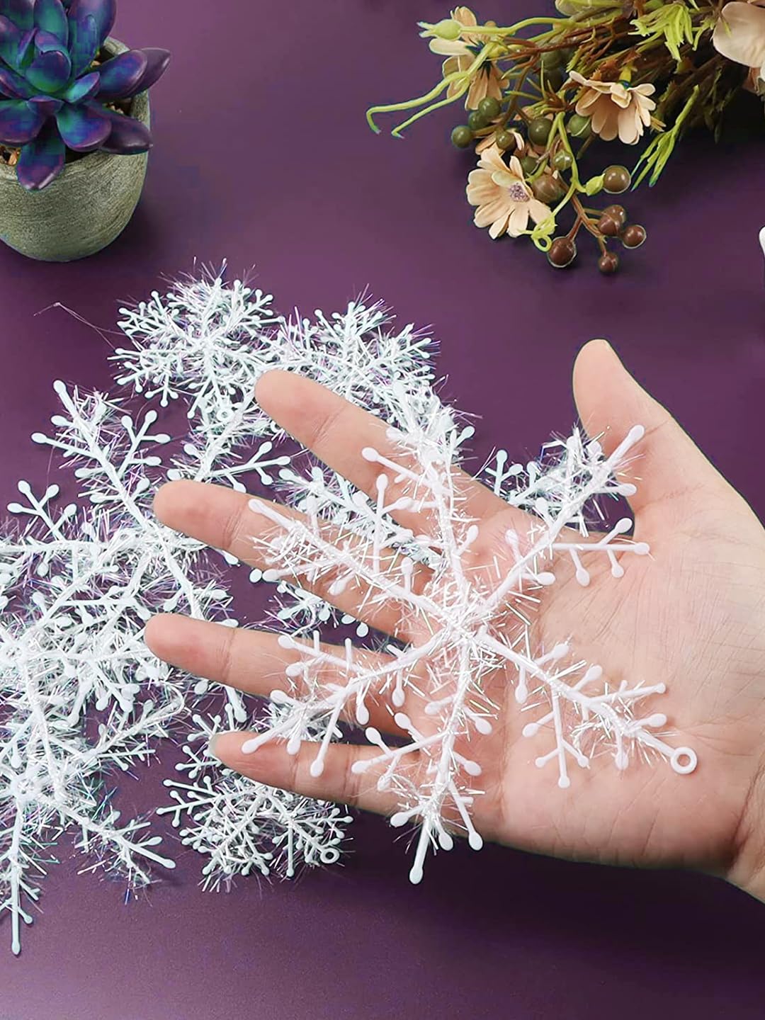 15 Pcs White Snowflake Hanging Ornaments | 3.5 Inch Glitter Xmas Tree Decorations for Home, Office & Holiday Décor