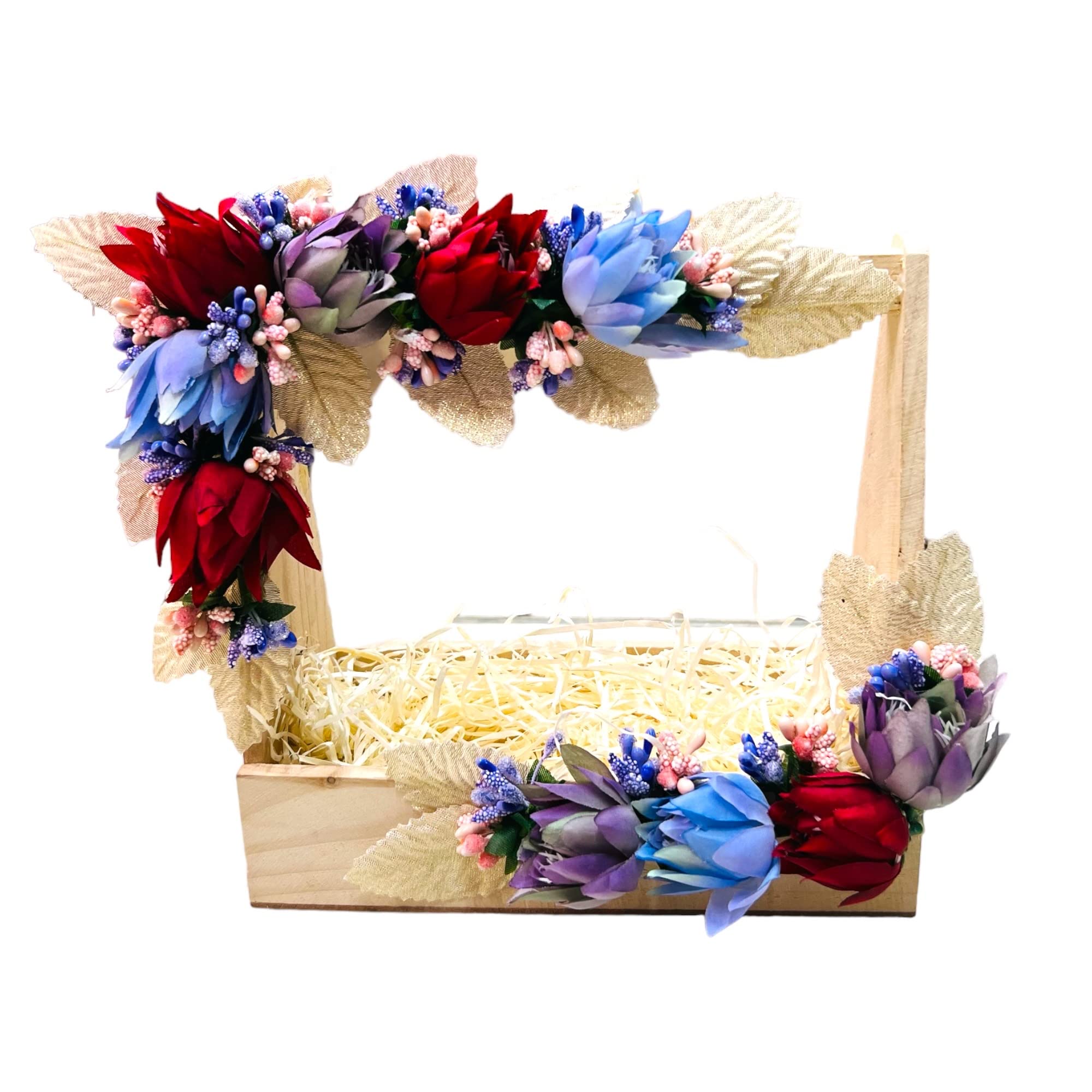 Tulip Decorated Pinewood Gifting Basket