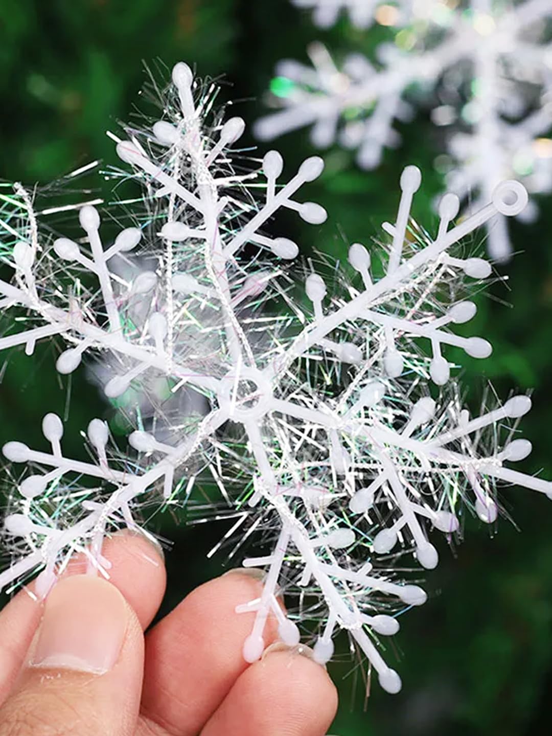 15 Pcs White Snowflake Hanging Ornaments | 3.5 Inch Glitter Xmas Tree Decorations for Home, Office & Holiday Décor