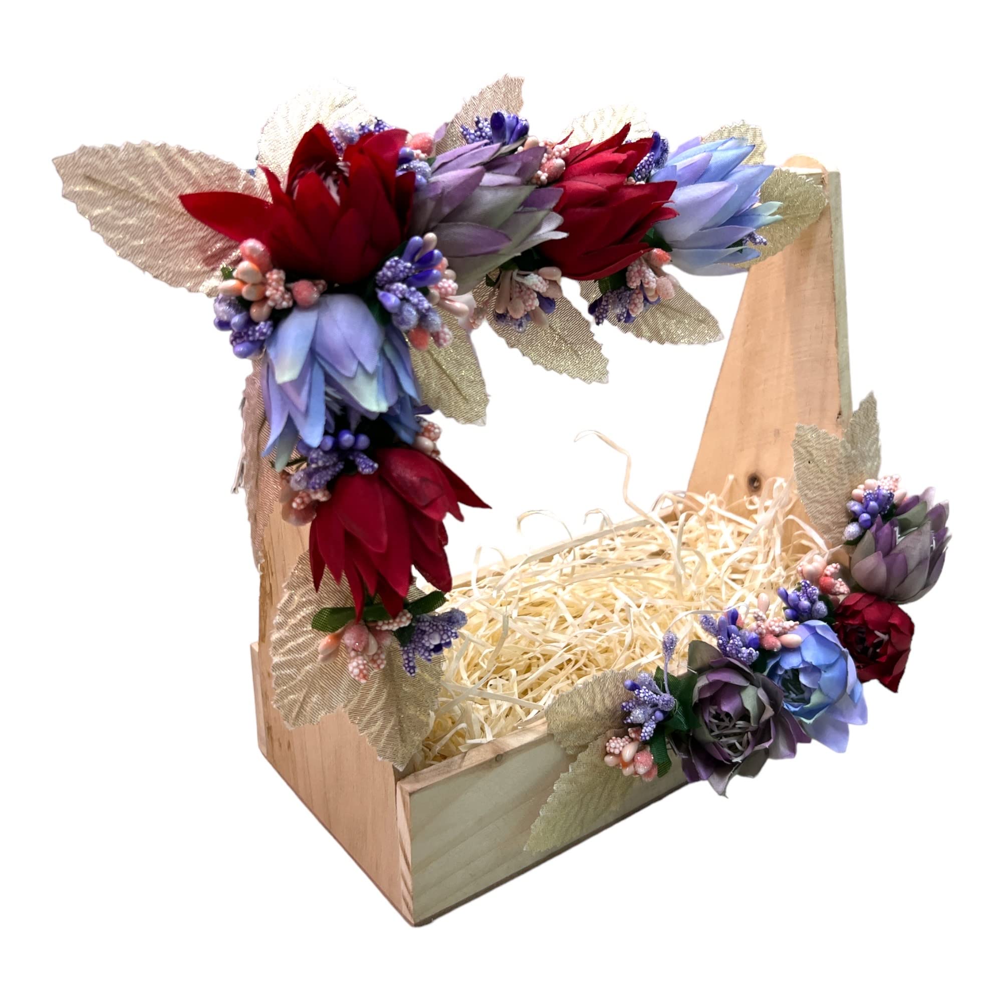 Tulip Decorated Pinewood Gifting Basket