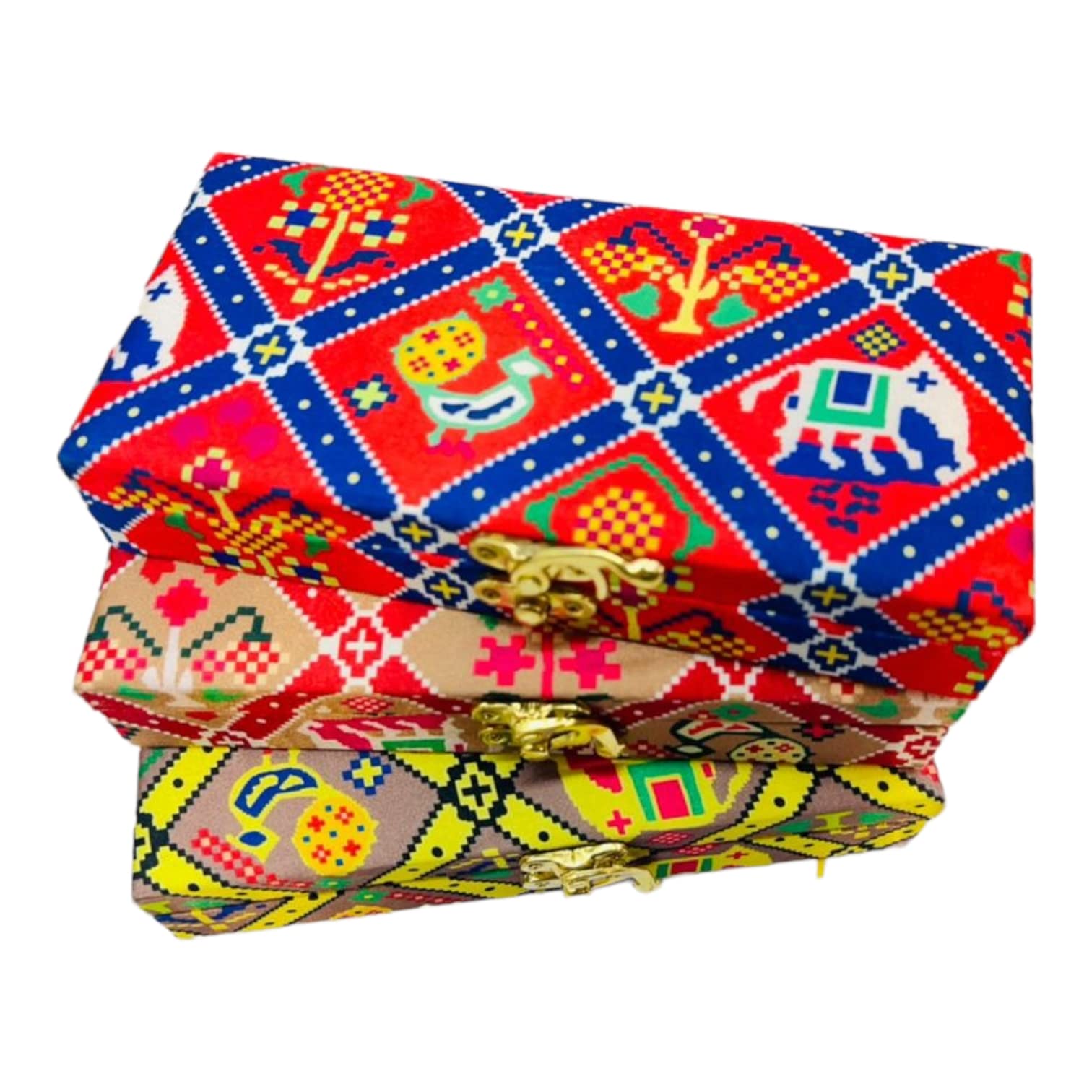 Exquisite Patola Print Cloth Cash & Gaddi Gift Box - Mixed Colors, 8"x4"x2"