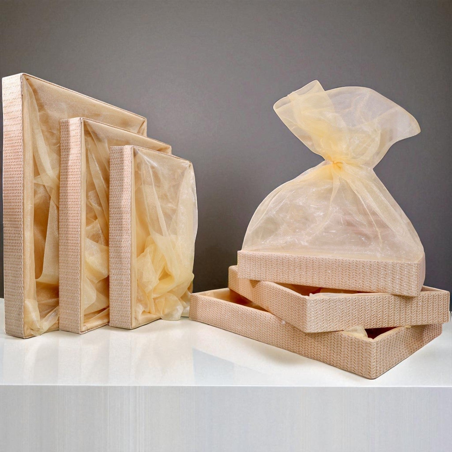 Shimmer Net Gift Basket Set – Multi-Size Hamper Trays | Indian Festival & Trousseau Use | Wrap Shap
