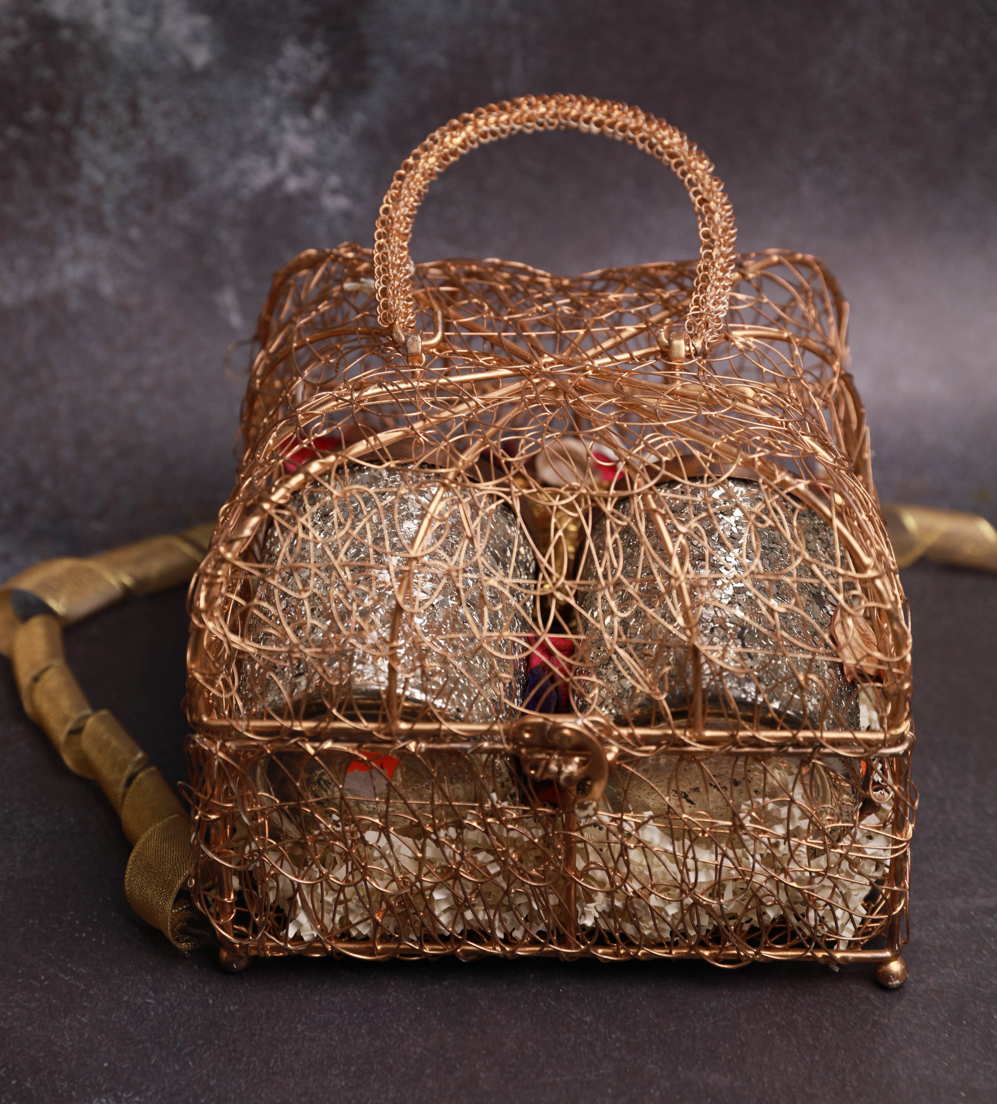 Golden Metal Mesh Design Gift Box