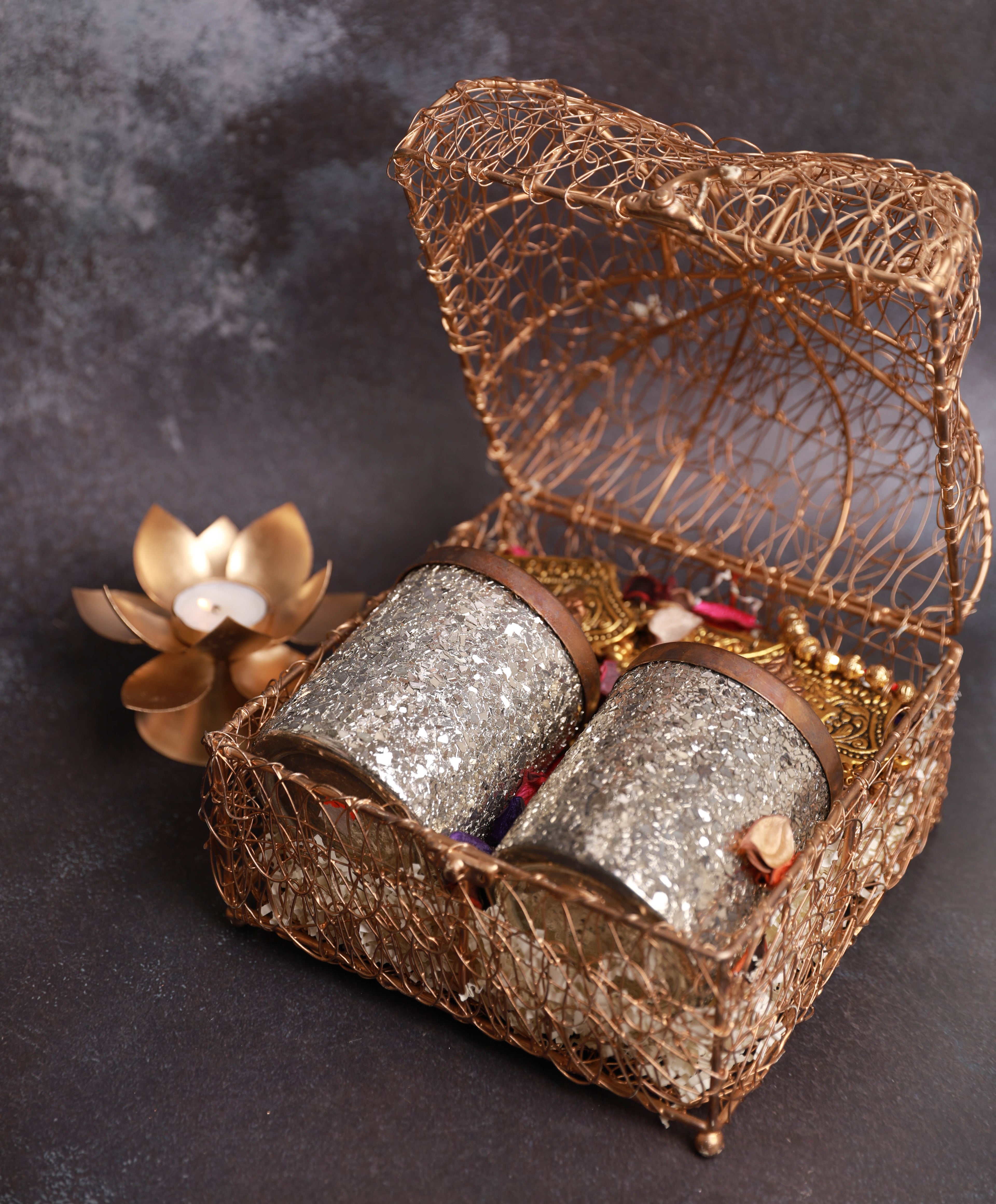 Golden Metal Mesh Design Gift Box