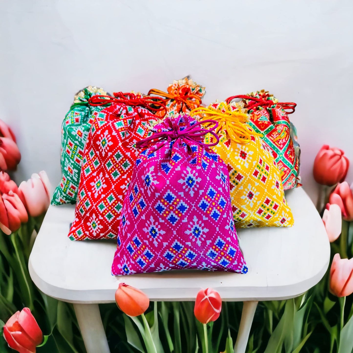 Luxurious Patola Print Potli Batwa Bags – Ideal for Return Favors and Gifting Dry Fruits