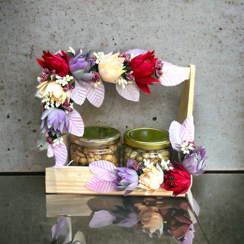 Tulip Decorated Pinewood Gifting Basket
