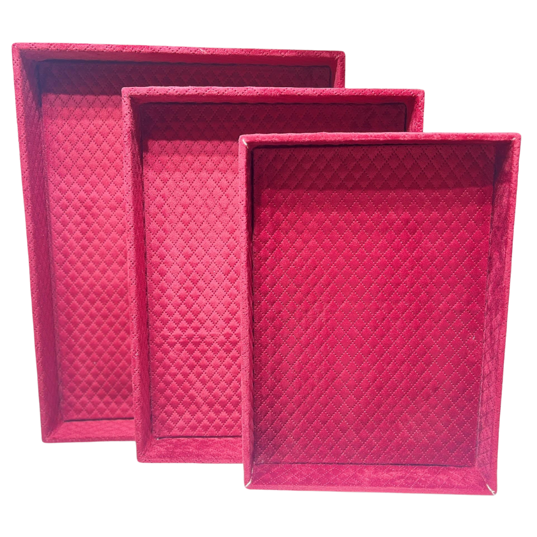 Luxurious MDF 3 Pcs Tray Set with Premium Suede Cloth – Ideal for Gift Packing, Hampers, Weddings, and Trousseau Packing