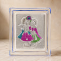 Small 999 Silver Radha Krishna Frame with coloured finish by Wrap Shap, ideal for wedding return gifts, housewarming gifts, pooja gifts, festive gifting, corporate gifting, and home décor.