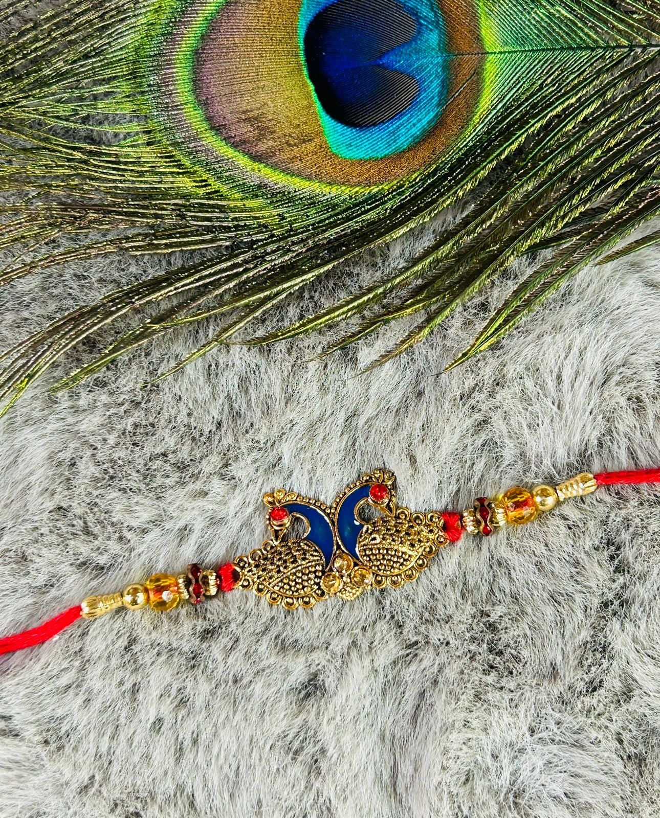 Wrap Shap Twin Peacock Design Rakhi - Model BJP3601 with Roli Chawal