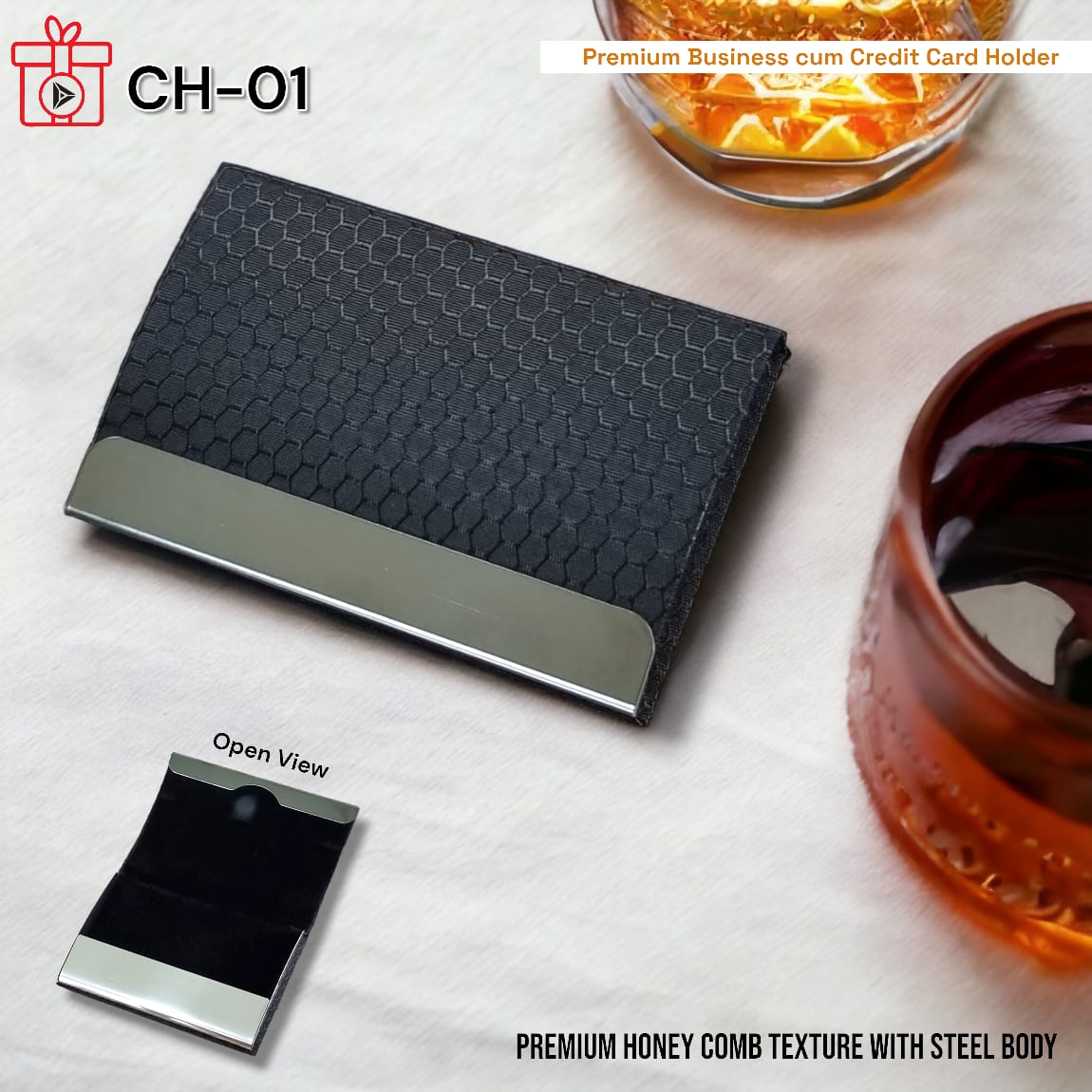 Corporate gift honeycomb design steel card holder