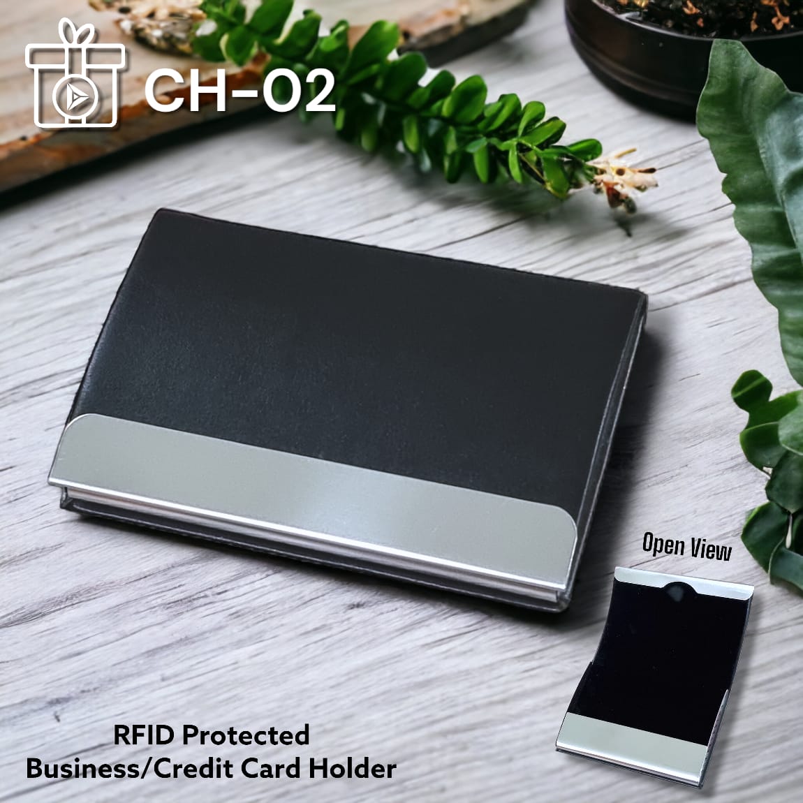 RFID protected slim card holder in blue charcoal finish