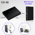 Slim matte black card case with secure push-button design