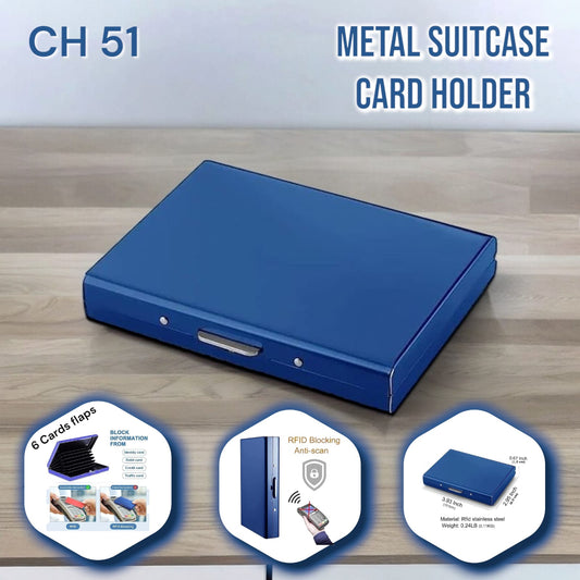 Slim dark sapphire card holder with RFID protection for executives