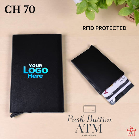 Black RFID blocking card holder wallet with push button ejector