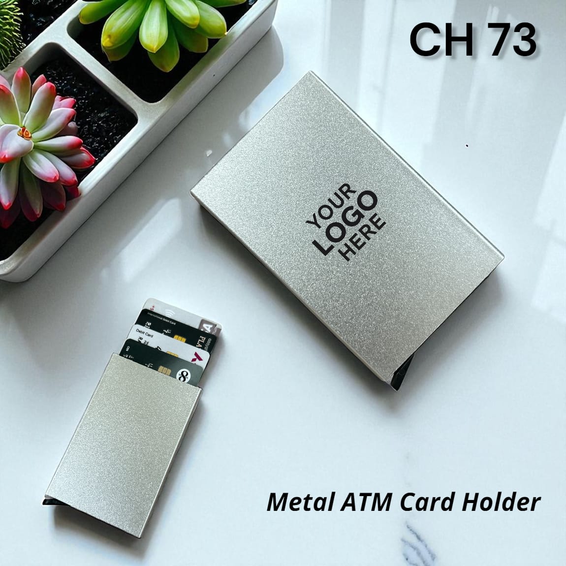 Slim steel finish card holder with RFID protection corporate gift