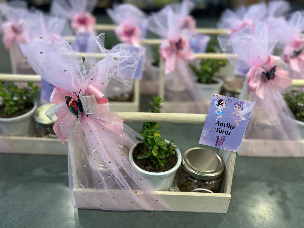 3 Jar pinewood basket containing freshly baked cookies & Fresh Jade Plant for return gift hamper