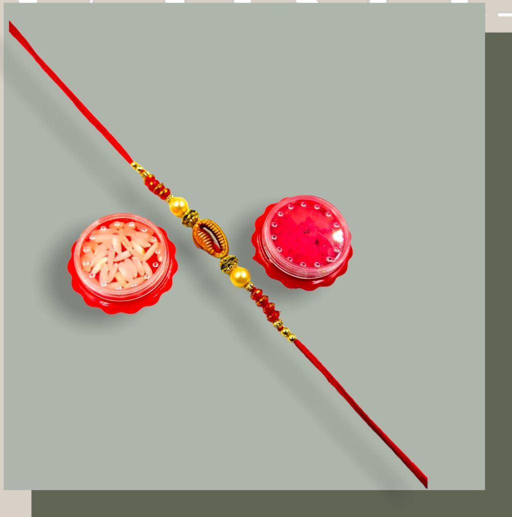 Wrap Shap Simple Beaded Dori Rakhi - Design 518 with Roli Chawal