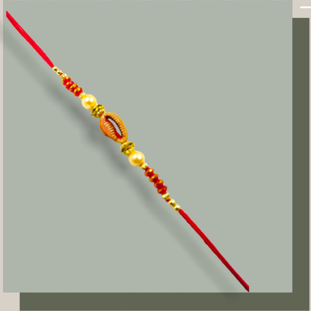 Wrap Shap Simple Beaded Dori Rakhi - Design 518 with Roli Chawal
