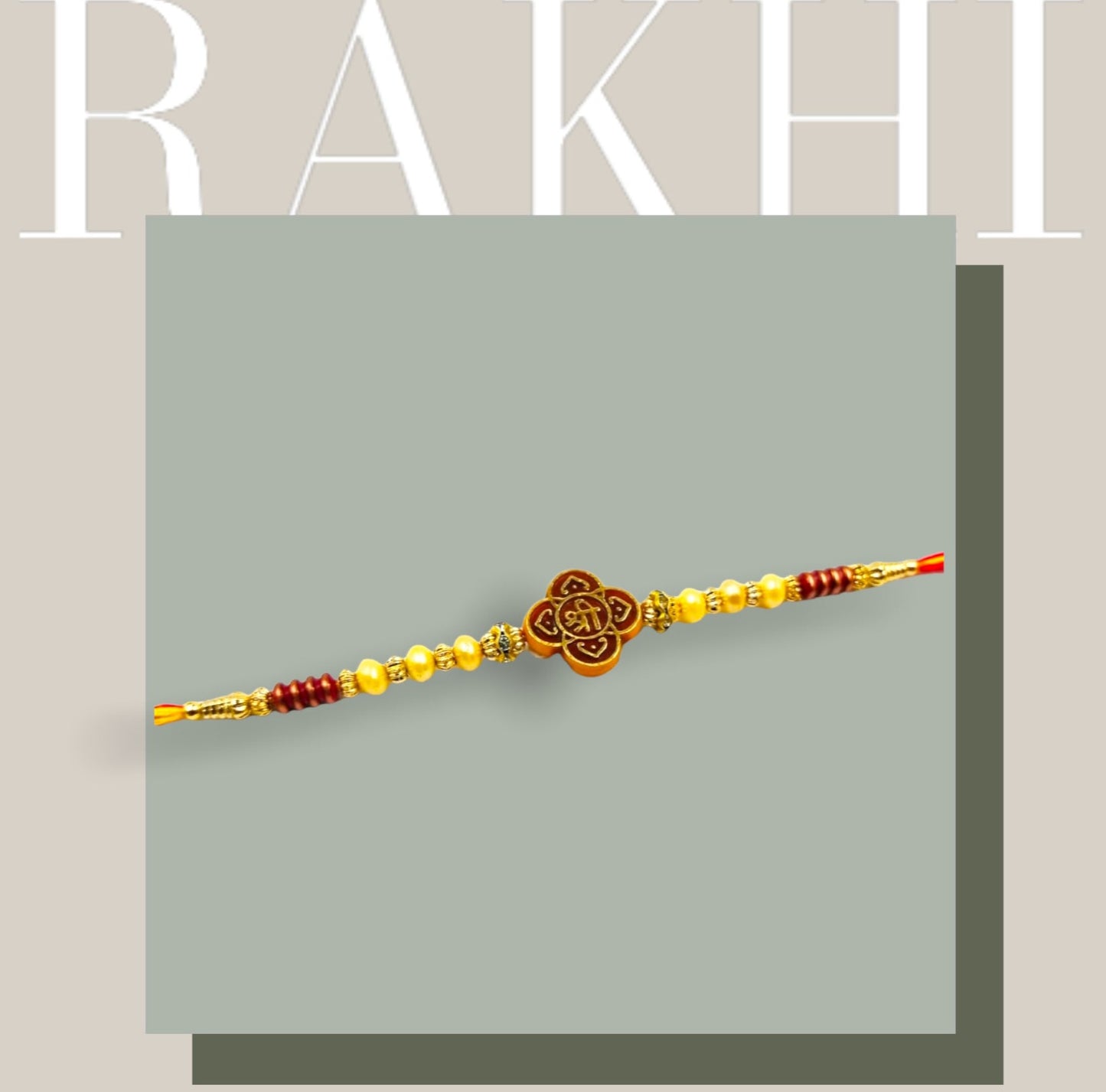 Wrap Shap Simple Beaded Dori Rakhi - Design 707 with Roli Chawal