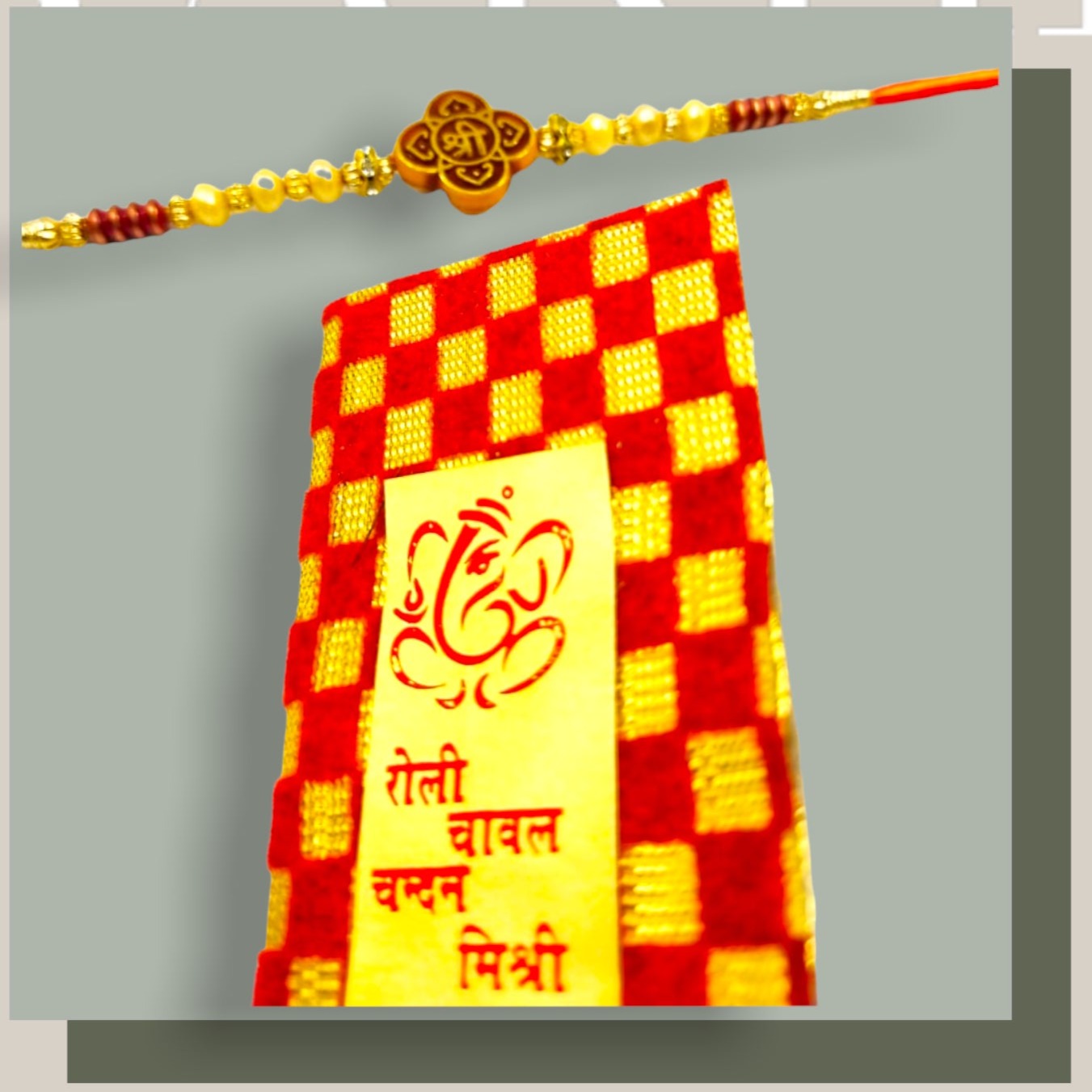 Wrap Shap Simple Beaded Dori Rakhi - Design 707 with Roli Chawal