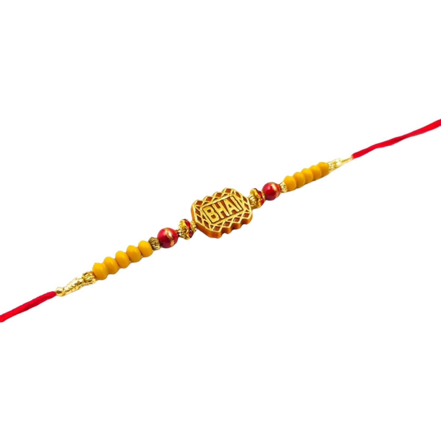 Wrap Shap Simple Dori Rakhi with 'Bhai' Inscription - Design 711 with Roli Chawal