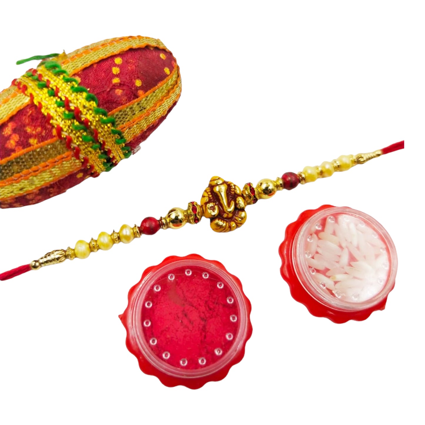 Wrap Shap Simple Dori Rakhi with Ganpati Design - Design 713 with Roli Chawal