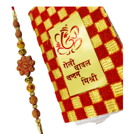 Wrap Shap Simple Dori Rakhi with Om Design - Design 736 with Roli Chawal