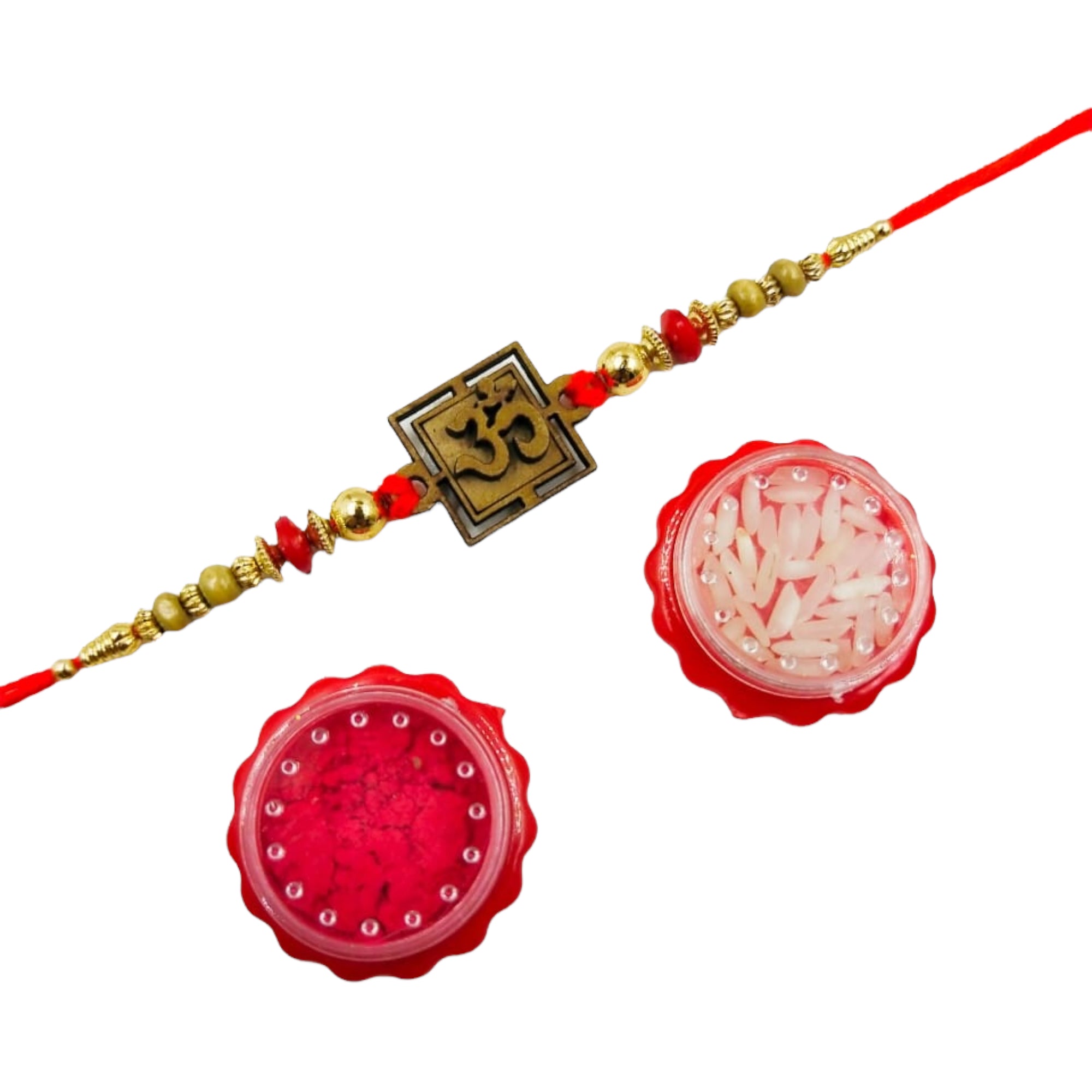 Wrap Shap Simple Dori Rakhi with Om Design - Design 887 with Roli Chawal