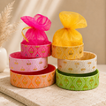 Embroidery Round Gift Basket with Net | Assorted Colours