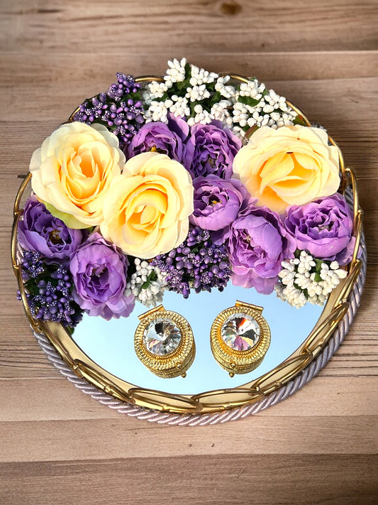 Eternal Bloom Engagement Ring Platter: Purple & Golden Harmony