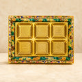 Premium Flower Cloth dry fruit platter made from MDF with decorative floral fabric finish and 6 partitions for festive gifting, corporate hampers, and wedding gifts. Elegant floral gift tray in 12x16-inch size for dry fruits, chocolates, sweets, gourmet snacks, and luxury gift presentations.