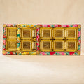 Premium Flower Cloth dry fruit platter made from MDF with decorative floral fabric finish and 6 partitions for festive gifting, corporate hampers, and wedding gifts. Elegant floral gift tray available in assorted colors in a 10x14-inch size for dry fruits, chocolates, sweets, gourmet snacks, and luxury gift presentations