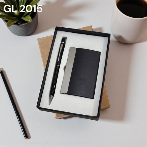 Premium matte black finish card holder and pen gift combo