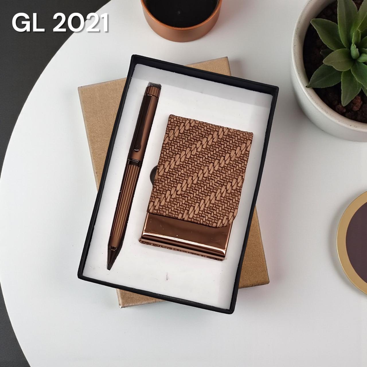 Executive brown textured pen and card holder gift combo