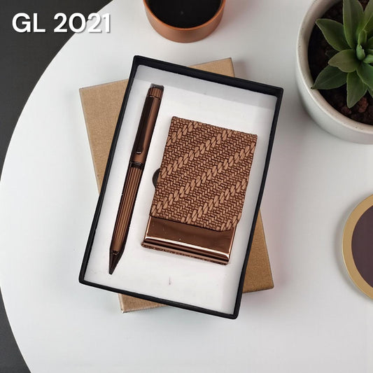 Executive brown textured pen and card holder gift combo