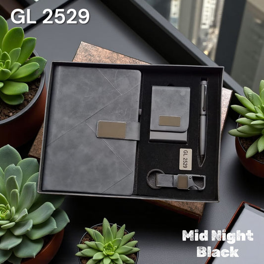 Premium black corporate gift set with magnetic loop notebook