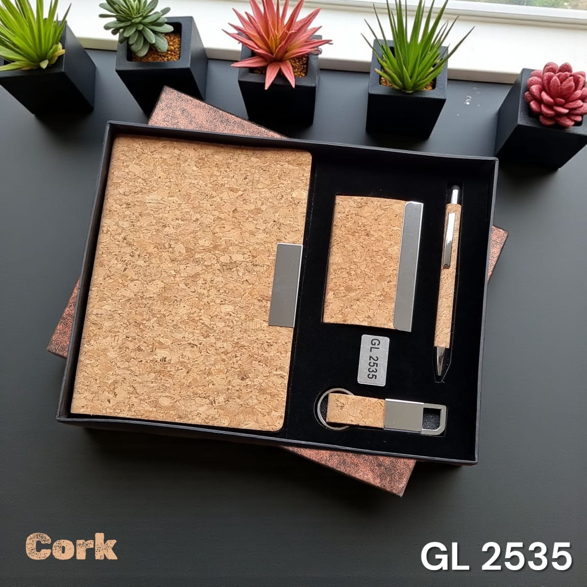 Sustainable cork gift combo with premium packaging