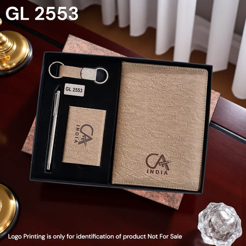 4 in 1 textured professional corporate gift set with notebook, pen, card holder & keychain