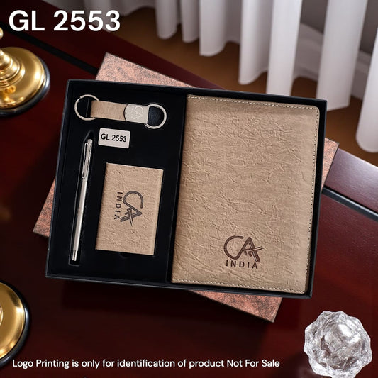 4 in 1 textured professional corporate gift set with notebook, pen, card holder & keychain
