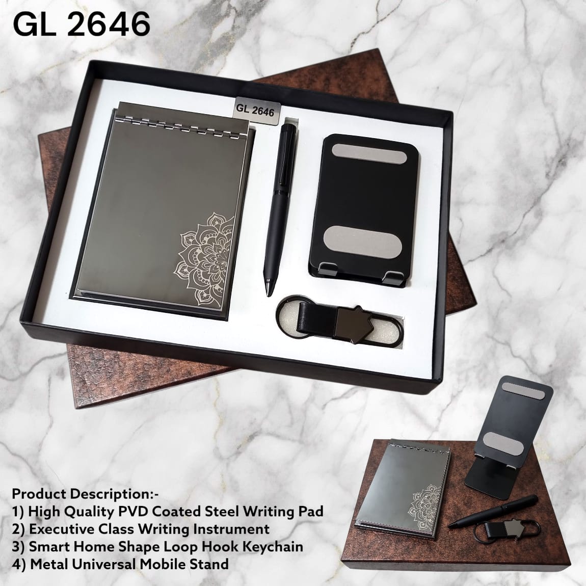 Executive PVD steel writing pad gift set for corporate bulk gifting