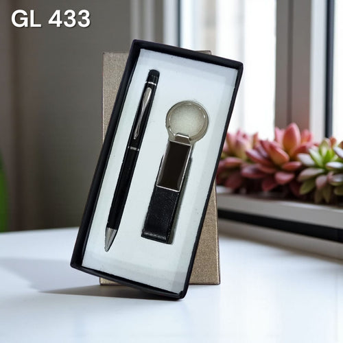 2-in-1 black corporate gift set with ballpoint pen and keychain