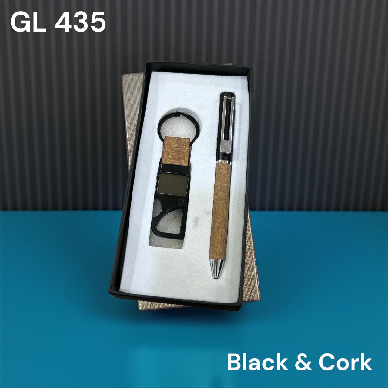 Eco-friendly black & cork pen and keychain combo in gift box